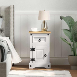 Stolik nocny Corona Biały 35 x 32,5 x 58 cm Lite drewno sosnowe