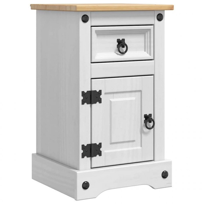 Stolik nocny Corona Biały 35 x 32,5 x 58 cm Lite drewno sosnowe