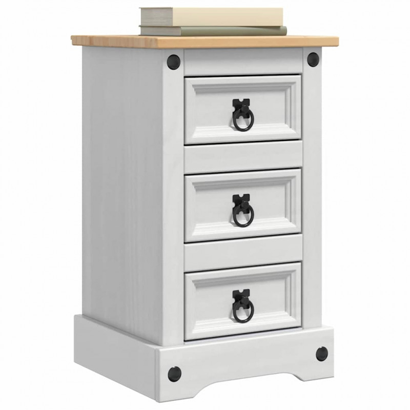 Stolik nocny Corona Biały 35 x 32,5 x 58 cm Lite drewno sosnowe