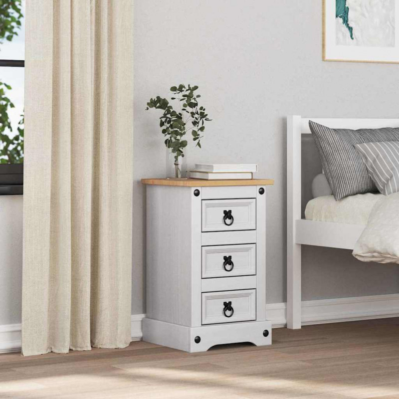 Stolik nocny Corona Biały 35 x 32,5 x 58 cm Lite drewno sosnowe