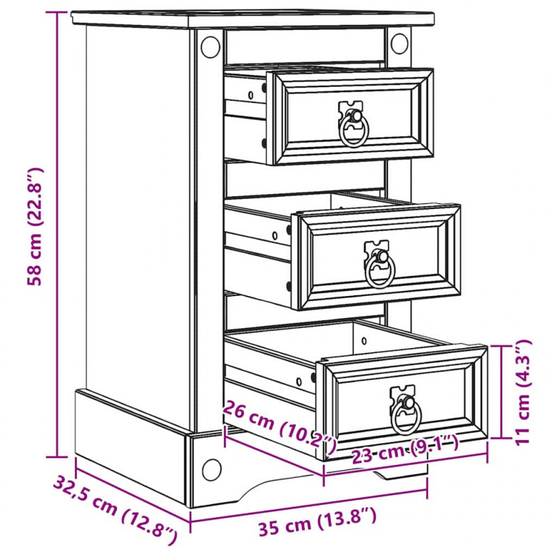 Stolik nocny Corona Biały 35 x 32,5 x 58 cm Lite drewno sosnowe