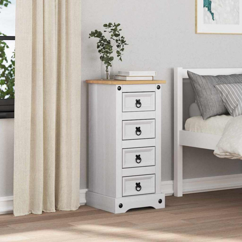 Stolik nocny Corona Biały 35 x 32,5 x 74 cm Lite drewno sosnowe