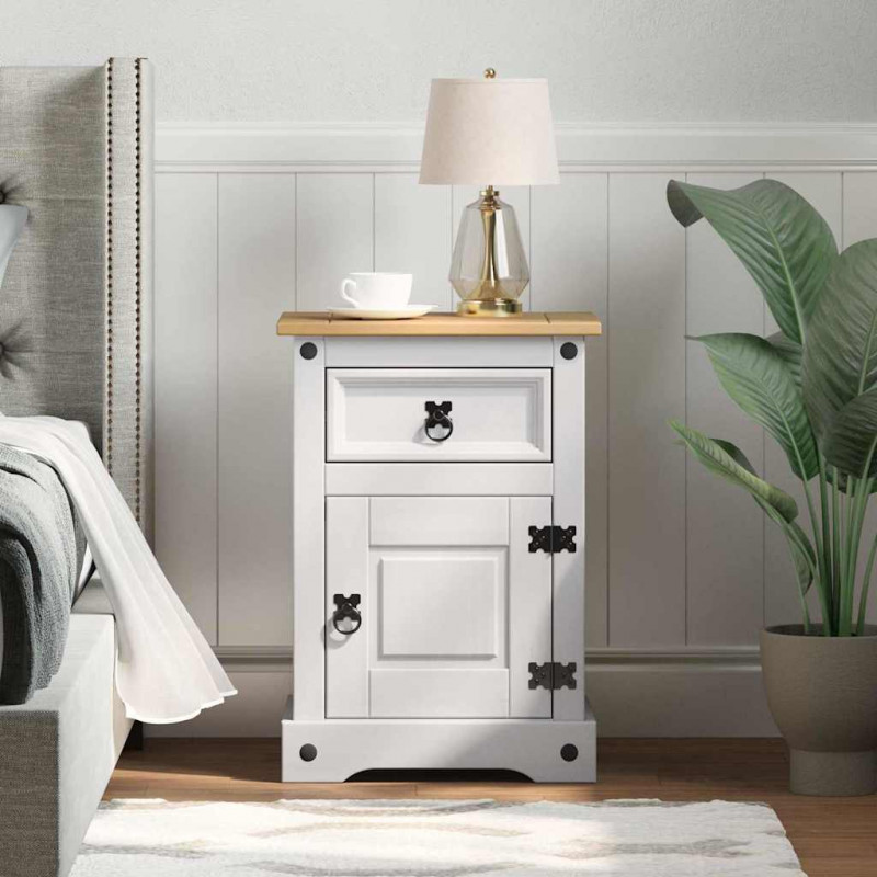 Stolik nocny Corona Biały 45 x 35 x 64 cm Lite drewno sosnowe