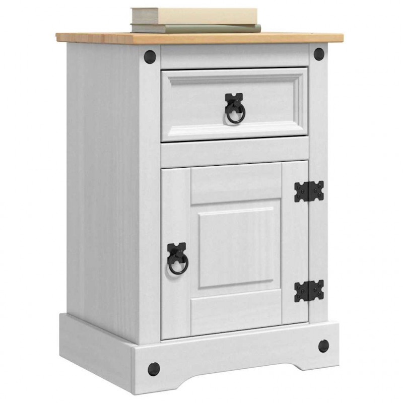 Stolik nocny Corona Biały 45 x 35 x 64 cm Lite drewno sosnowe