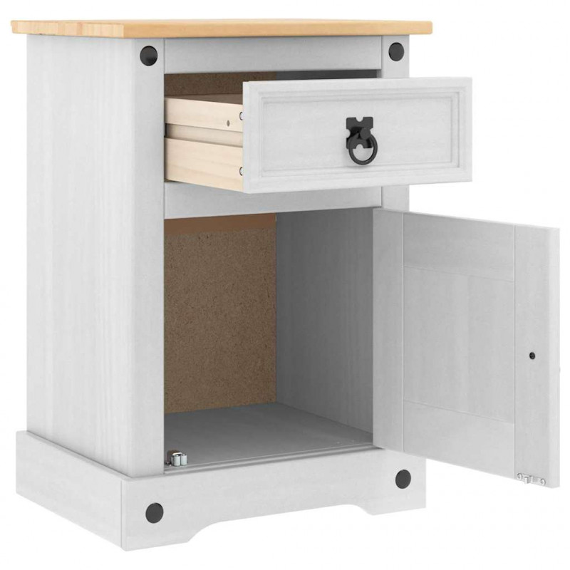 Stolik nocny Corona Biały 45 x 35 x 64 cm Lite drewno sosnowe