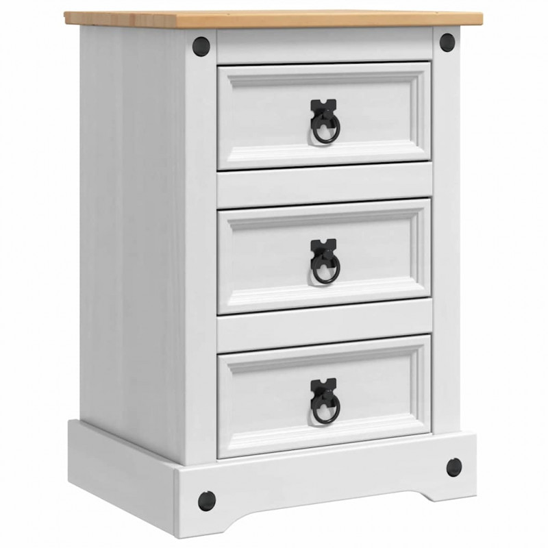 Stolik nocny Corona Biały 45 x 35 x 64 cm Lite drewno sosnowe