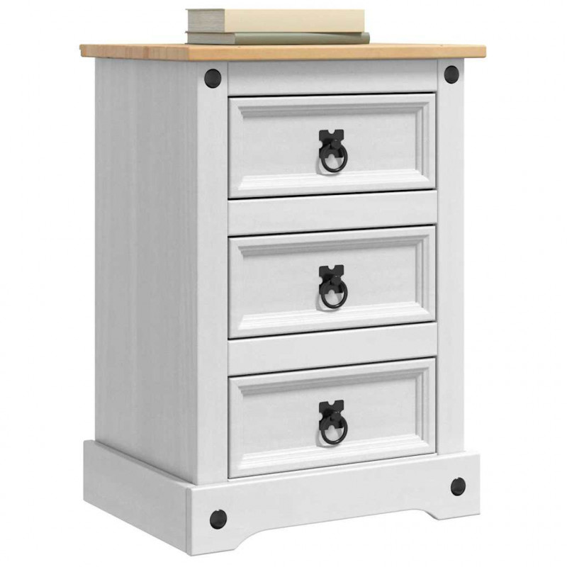 Stolik nocny Corona Biały 45 x 35 x 64 cm Lite drewno sosnowe