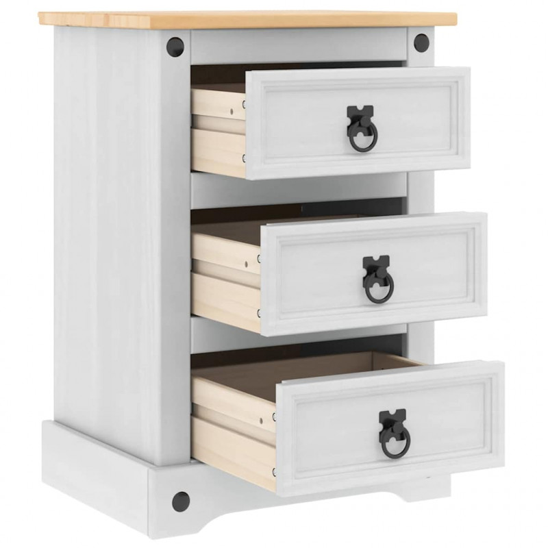 Stolik nocny Corona Biały 45 x 35 x 64 cm Lite drewno sosnowe