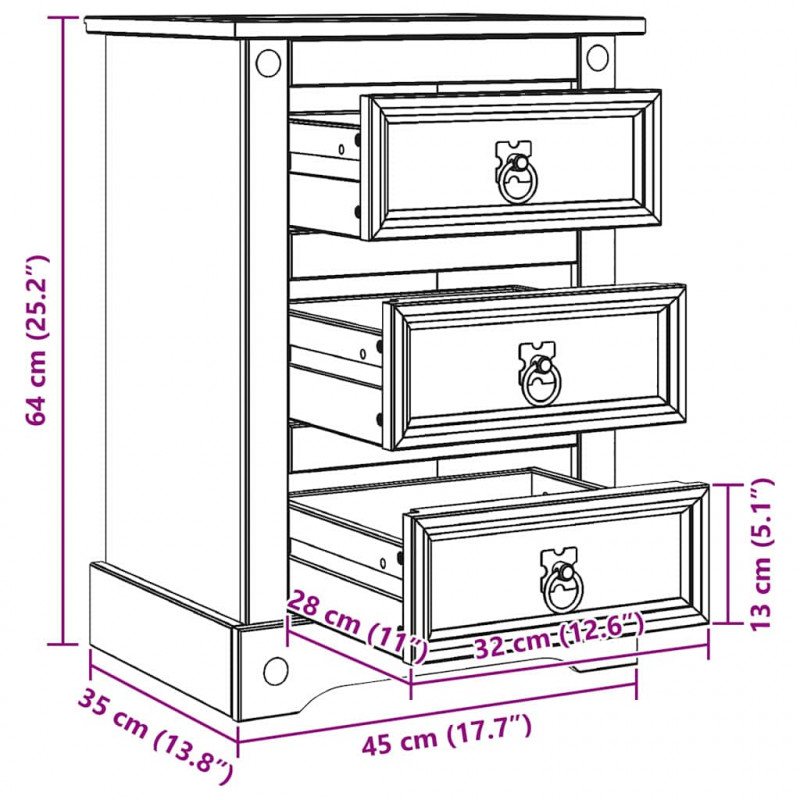 Stolik nocny Corona Biały 45 x 35 x 64 cm Lite drewno sosnowe