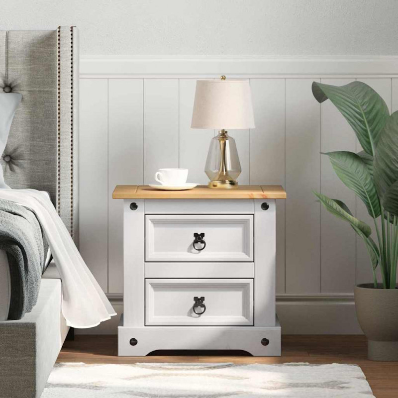 Stolik nocny Corona Biały 53 x 39 x 47 cm Lite drewno sosnowe