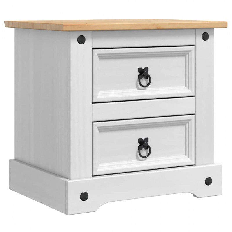 Stolik nocny Corona Biały 53 x 39 x 47 cm Lite drewno sosnowe