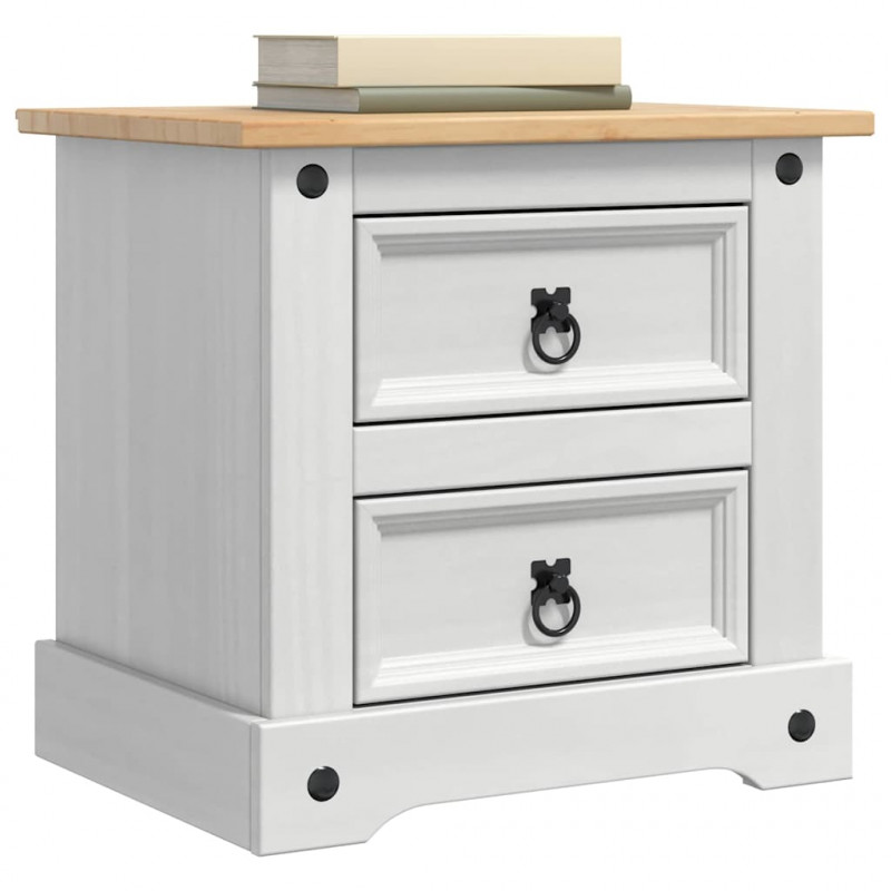 Stolik nocny Corona Biały 53 x 39 x 47 cm Lite drewno sosnowe
