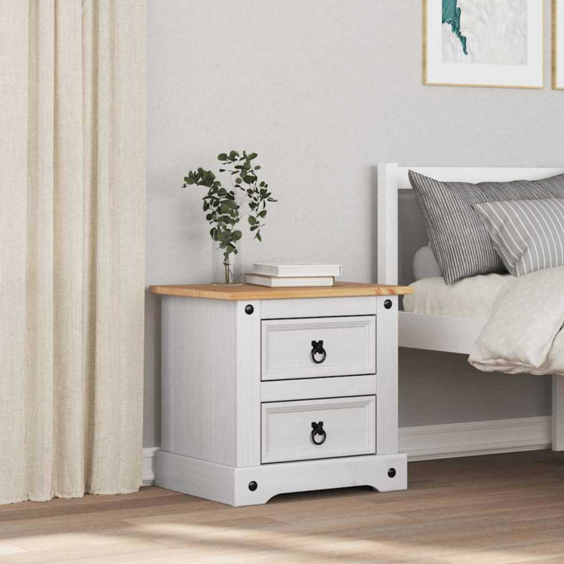 Stolik nocny Corona Biały 53 x 39 x 47 cm Lite drewno sosnowe