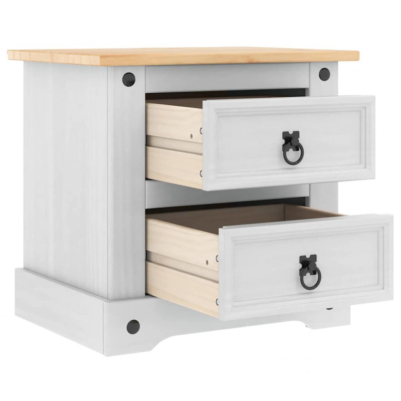 Stolik nocny Corona Biały 53 x 39 x 47 cm Lite drewno sosnowe