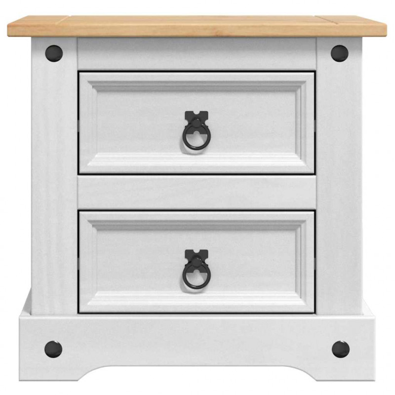Stolik nocny Corona Biały 53 x 39 x 47 cm Lite drewno sosnowe