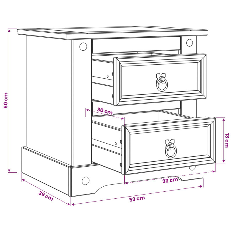 Stolik nocny Corona Biały 53 x 39 x 47 cm Lite drewno sosnowe
