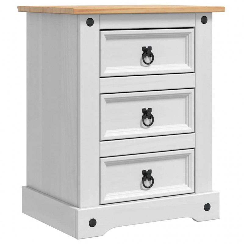 Stolik nocny Corona Biały 53 x 39 x 66 cm Lite drewno sosnowe