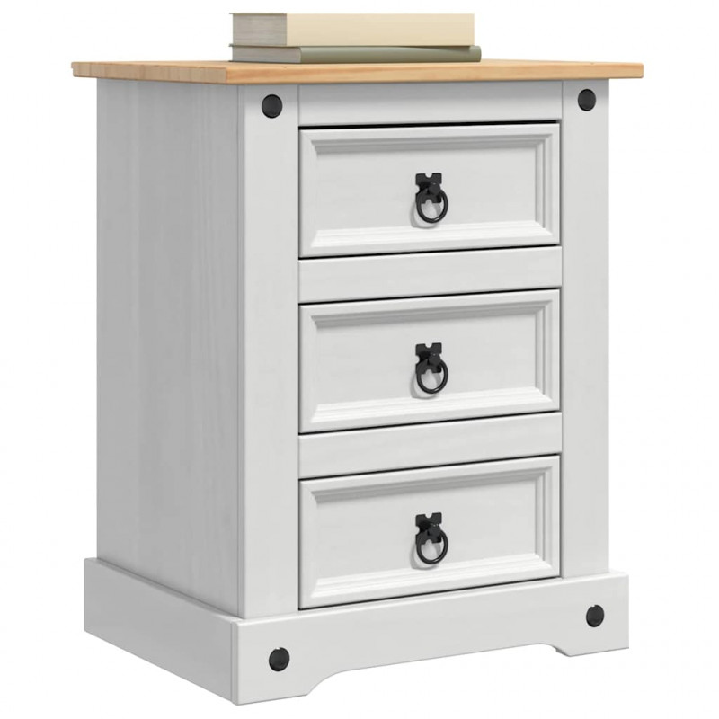 Stolik nocny Corona Biały 53 x 39 x 66 cm Lite drewno sosnowe