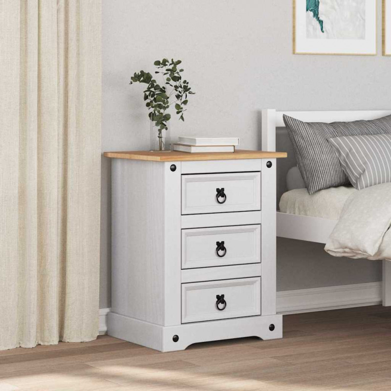 Stolik nocny Corona Biały 53 x 39 x 66 cm Lite drewno sosnowe