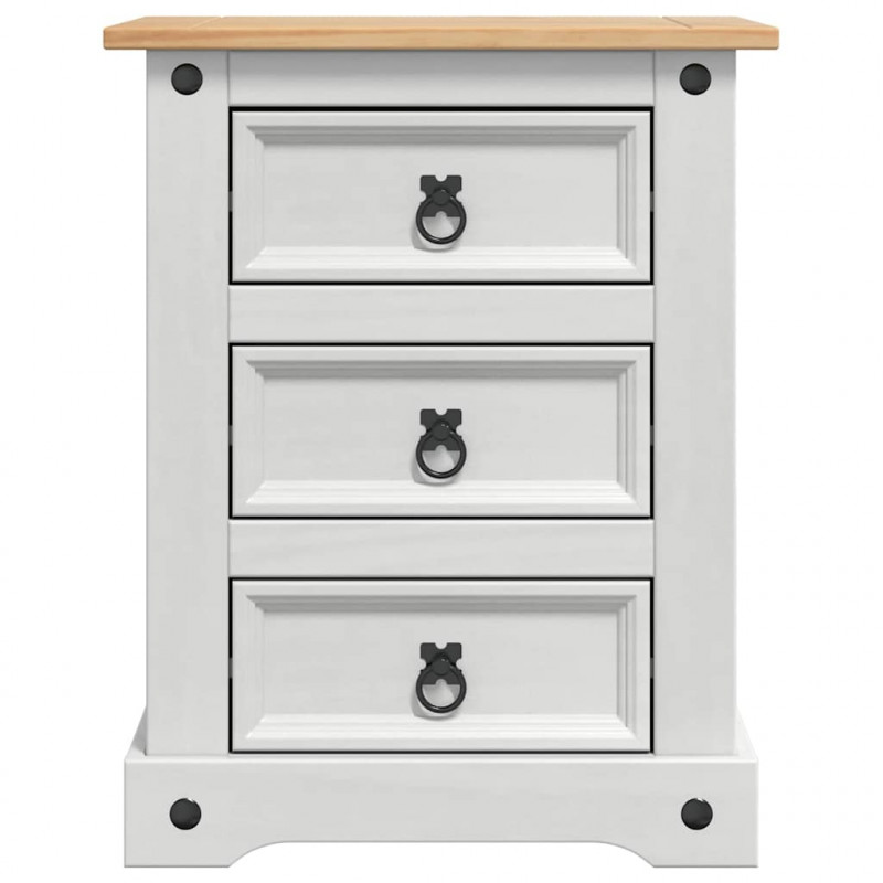 Stolik nocny Corona Biały 53 x 39 x 66 cm Lite drewno sosnowe
