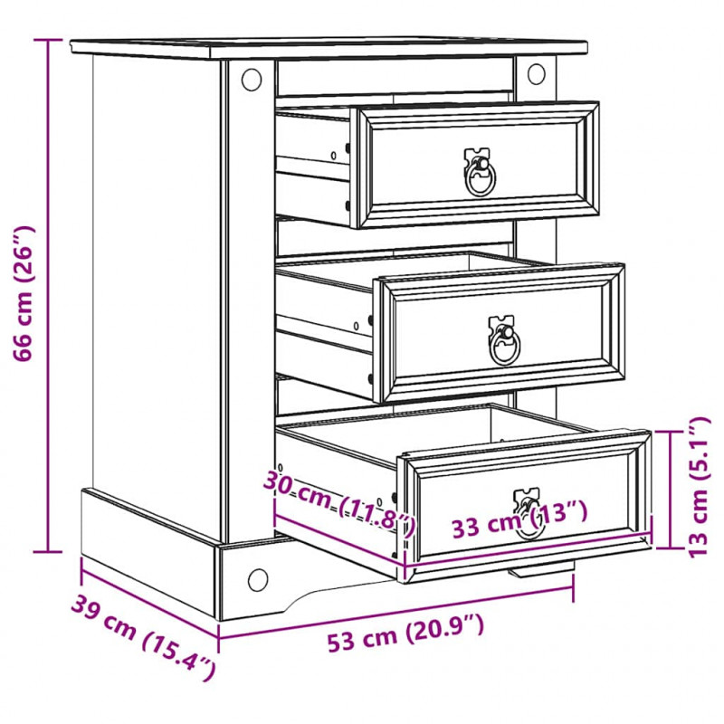 Stolik nocny Corona Biały 53 x 39 x 66 cm Lite drewno sosnowe