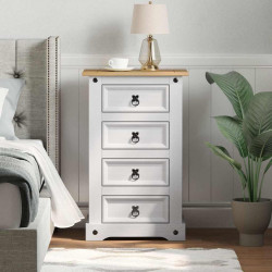 Stolik nocny Corona Biały 53 x 39 x 84 cm Lite drewno sosnowe