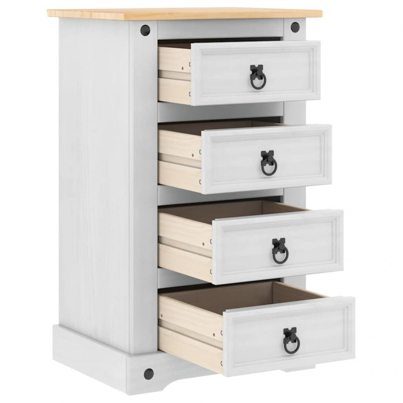 Stolik nocny Corona Biały 53 x 39 x 84 cm Lite drewno sosnowe