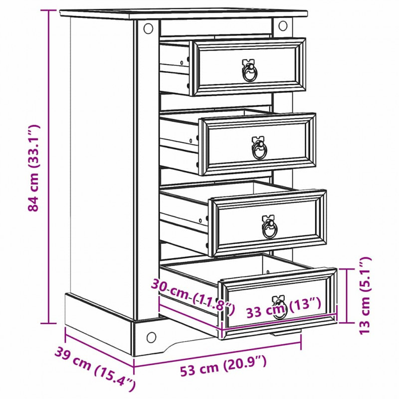 Stolik nocny Corona Biały 53 x 39 x 84 cm Lite drewno sosnowe
