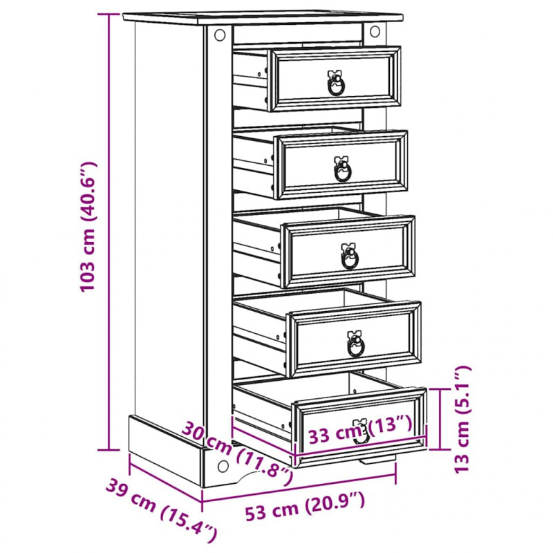 Stolik nocny Corona Biały 53 x 39 x 103 cm Lite drewno sosnowe