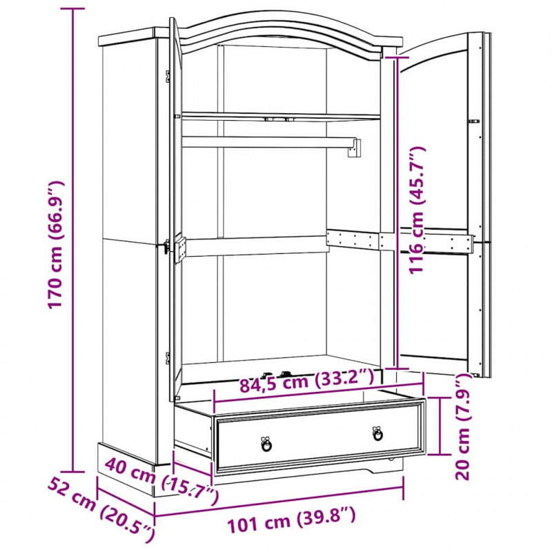 Garderoba Corona Biały 101 x 52 x 170 cm Lite drewno sosnowe