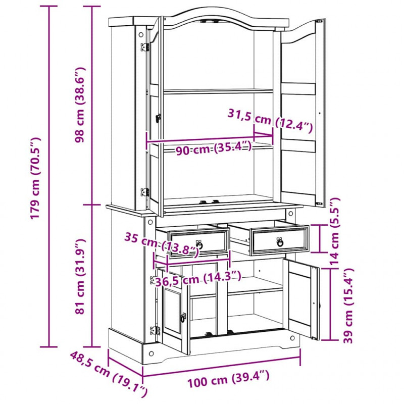 Bufet Corona Biały 100 x 48,5 x 179 cm Lite drewno sosnowe
