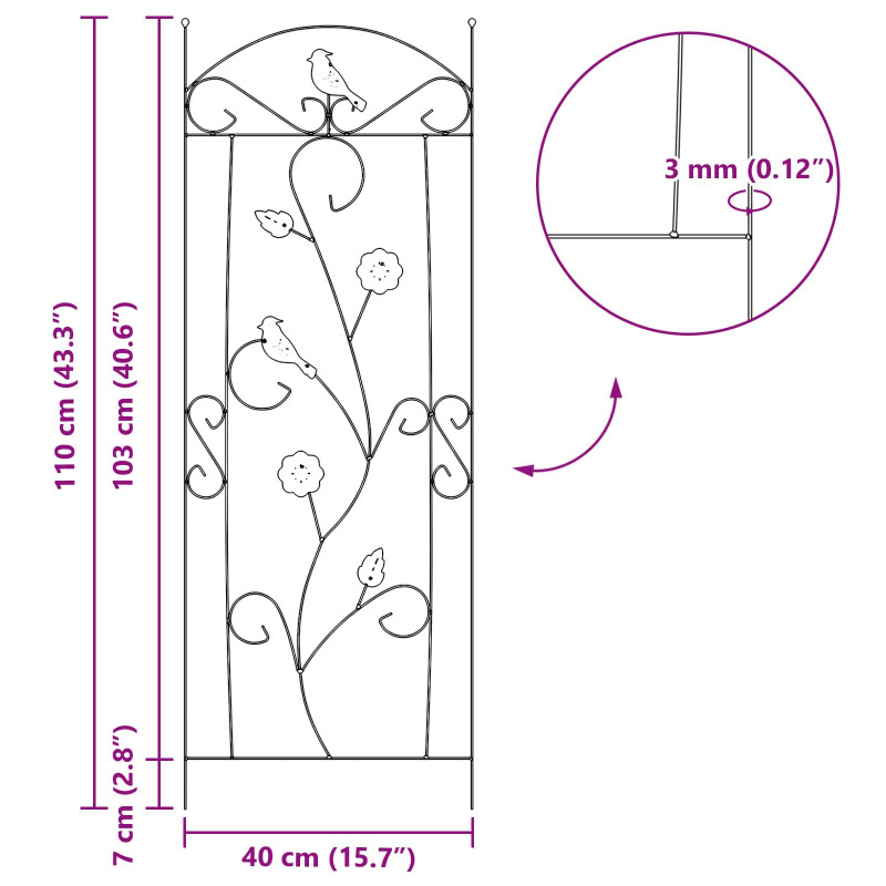Ogrodzenie Ogrodowe 3 pcs Czarny 110 x 40 cm Stal