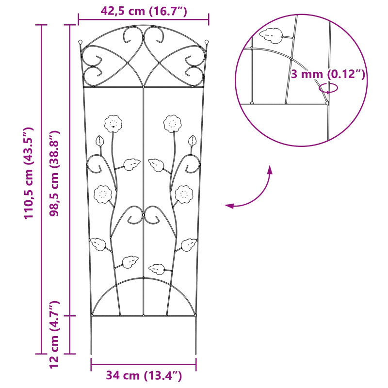 Ogrodzenie Ogrodowe 3 pcs Czarny 110,5 x 42,5 cm Stal