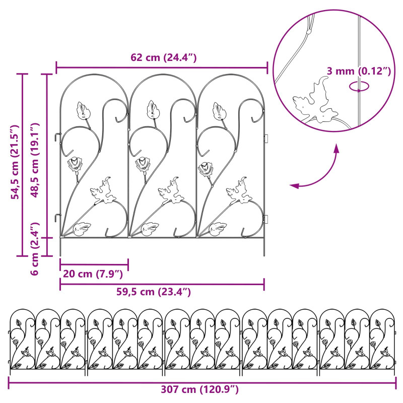 Ogrodzenie Ogrodowe 5 pcs Czarny Stal