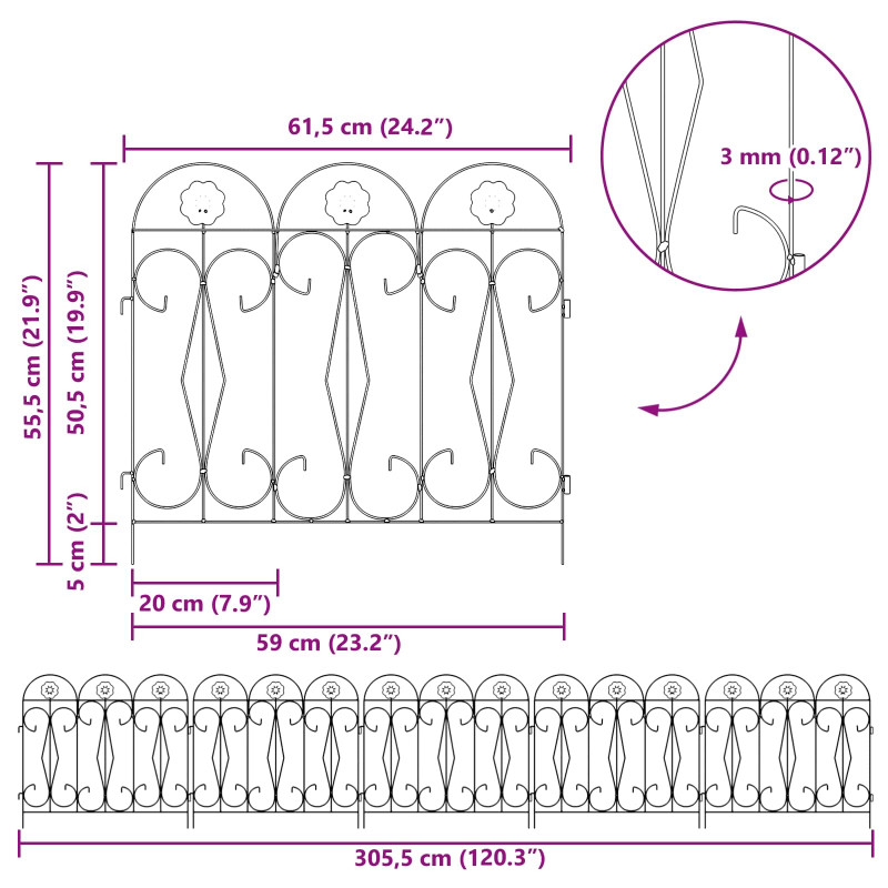Ogrodzenie Ogrodowe 5 pcs zielony Stal