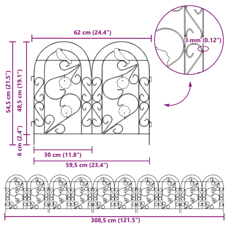 Ogrodzenie Ogrodowe 5 pcs zielony Stal