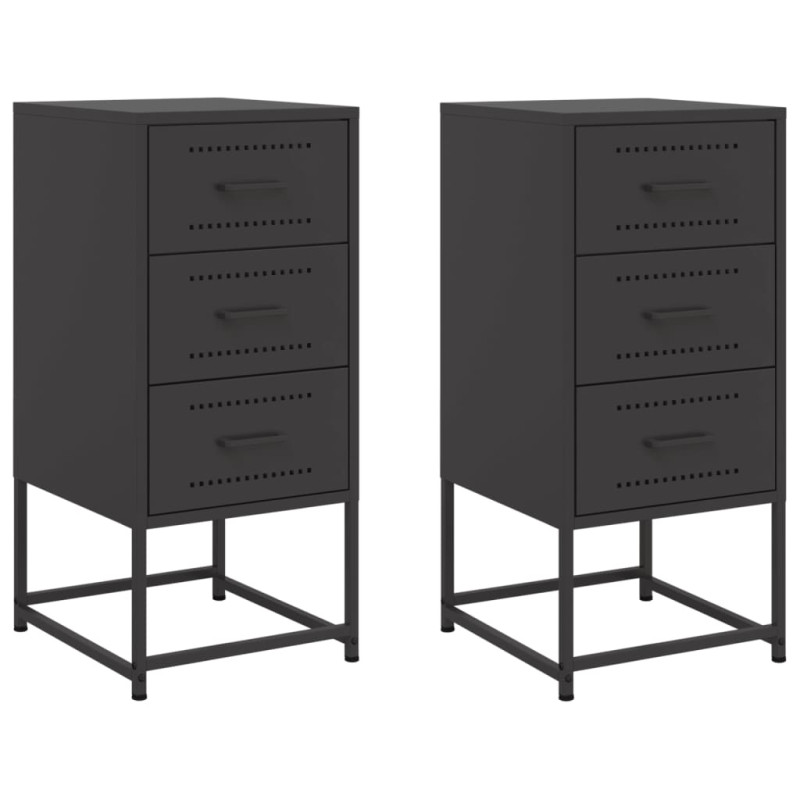 Szafki nocne, 2 szt., czarne, 36x39x78 cm, stal