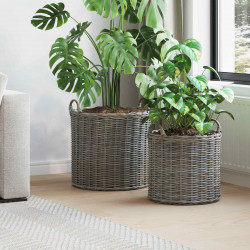 Kosz na rośliny z przechowywaniem 2 pcs Szary Rattan Lacak