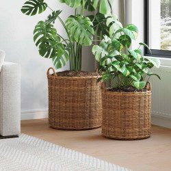 Kosz na rośliny z przechowywaniem 2 pcs Brązowy Rattan Lacak