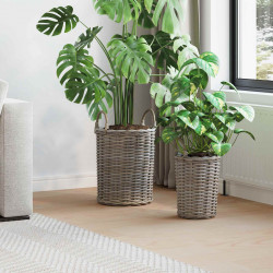 Kosz na rośliny z przechowywaniem 2 pcs Szary Rattan Kubu