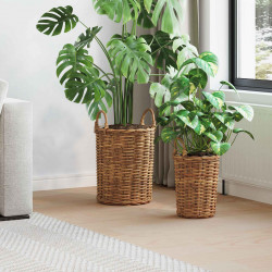 Kosz na rośliny z przechowywaniem 2 pcs Brązowy Rattan Kubu