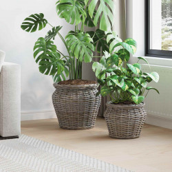 Kosz na rośliny z przechowywaniem 2 pcs Szary Rattan Lacak