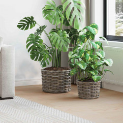 Kosz na rośliny z przechowywaniem 2 pcs Szary Rattan Kubu