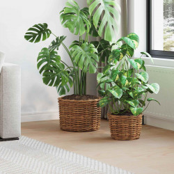 Kosz na rośliny z przechowywaniem 2 pcs Brązowy Rattan Kubu