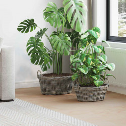 Kosz na rośliny z przechowywaniem 2 pcs Szary Rattan Lacak