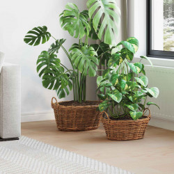 Kosz na rośliny z przechowywaniem 2 pcs Brązowy Rattan Lacak