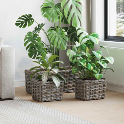 Kosz na rośliny z przechowywaniem 3 pcs Szary Rattan Kubu