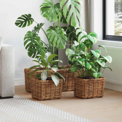Kosz na rośliny z przechowywaniem 3 pcs Brązowy Rattan Kubu
