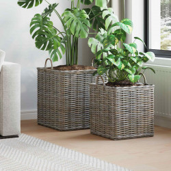 Kosz na rośliny z przechowywaniem 2 pcs Szary Rattan Lacak