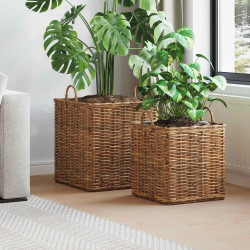 Kosz na rośliny z przechowywaniem 2 pcs Brązowy Rattan Lacak
